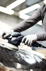 Festool RO 150mm ROTEX 3-in-1 Random Orbital Sander in Systainer in action sanding a wooden surface