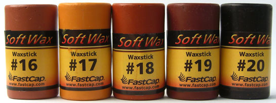 FastCap Set of 20 SoftWax Sticks in assorted colours displayed in a hard-shell case with Wax Wedge & Buffing Pad