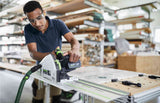 Festool TSC 55K cordless plunge saw with 1400mm rails and 100 Year Limited Edition Systainer in use on a woodworking project